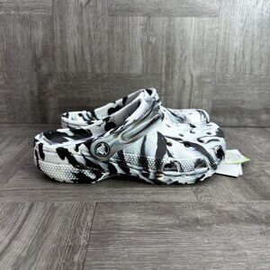 CROCS Classic Kids size 3 Black White Die Tye Clogs